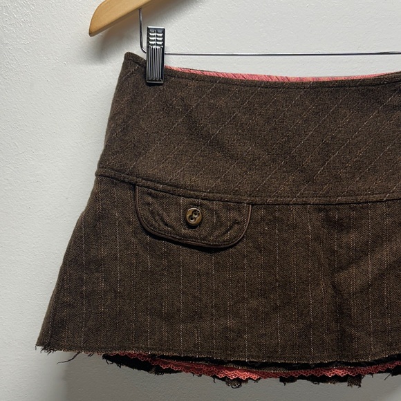 Vintage Abercrombie & Fitch Low Rise Micro Mini Skirt Wool Silk Lined Brown 2 - Picture 2 of 10